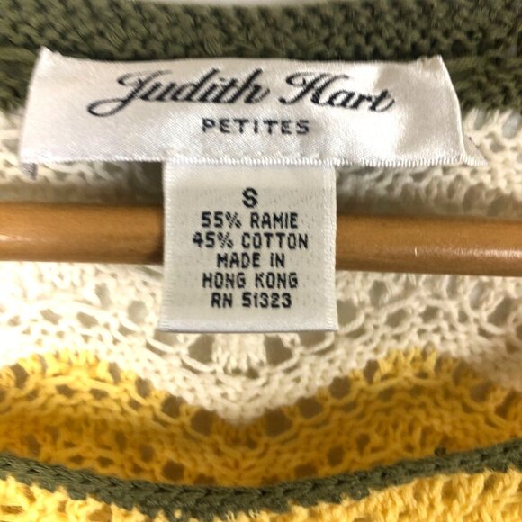 Vtg Judith Hart Knit Tank Sz Petite Small Chevron Lace Cotton Yellow Green White - Picture 3 of 6